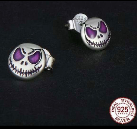 Purple Eyed Skellington Silver Earrings