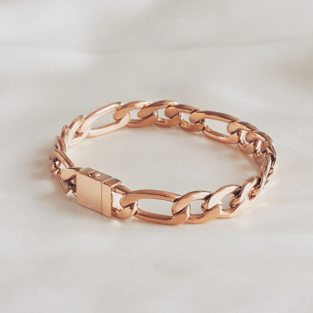 18K Rose Gold 8mm Figaro Chain Bracelet